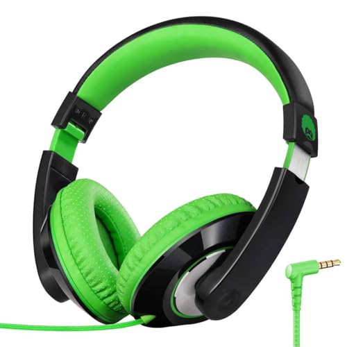 rockpapa Comfort Kids Headphones for School, Lightweight Foldable Portable Childs Boys Girls Teens Headphones Wired 3.5mm with 4.9ft Cord for Travel Airplane Tablet Phone Pad Laptop Black/Green