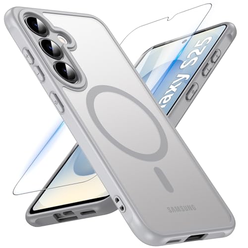 Image of OWKEY Magnetic for Samsung S25 Case, Samsung Galaxy S25 5G Magsafe Case with Screen Protector Protective Shockproof Rugged Military Grade Drop Protection Phone Case for Samsung Galaxy S25 (Gray)