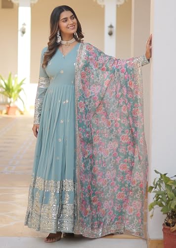 Image of Fashion Basket Gergette Embroidered Long Anarkali