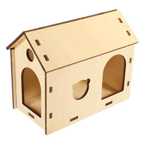JUMPLAWN ハムスター用天然木製巣箱 快適な耐噛み小動物シェルター 冬暖かく夏涼しいペットハウス 小型ハムスター木製隠れ家おもちゃ
