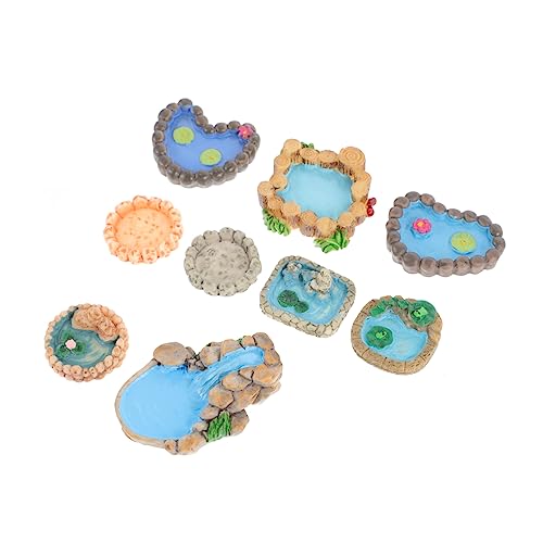HANABASS 9piezas Landscape Props Decoración Mini Estanque Artificial para Jardín Accesorios De Paisaje Aleatorio