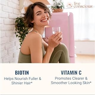 Live Conscious Beyond Collagen Multi Collagen Capsules - Types I, II, III, V & X - Hydrolyzed Blend with Biotin & Vitamin C for Hair, Skin, Nails 90 Capsules