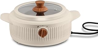 Jaypee Plus Electric CookSmart Casserole with Teflon NonStick Coating Bowl for Reheating & Cooking, Serving Casserole Wooden Finish Lid & Regulator Knob Toughened Glass Lid, 2000 ml, Ivory