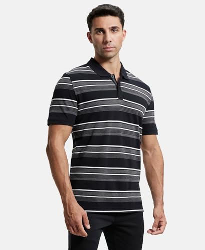 Image of Jockey US93 Men Super Combed Cotton Rich Striped Polo T-Shirt