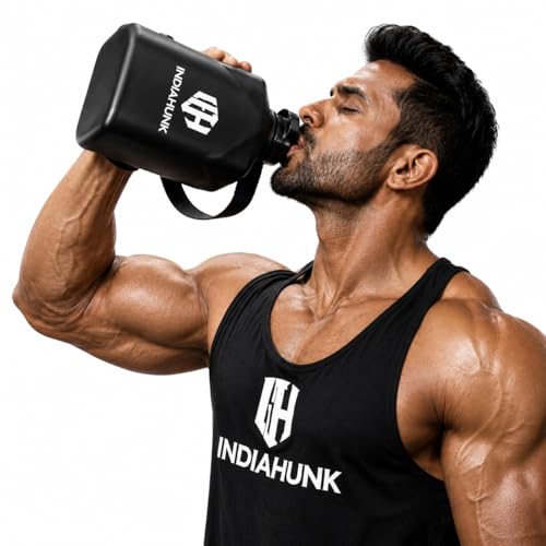 Image of INDIAN HUNK Premium Fitness Water Gallon 91oz (2.7L) - BPA-Free Leakproof Gym Water Bottle with Flip-Top Lid, MagSafe-Compatible Mobile Holder | Strong Quality Tested | Made in India