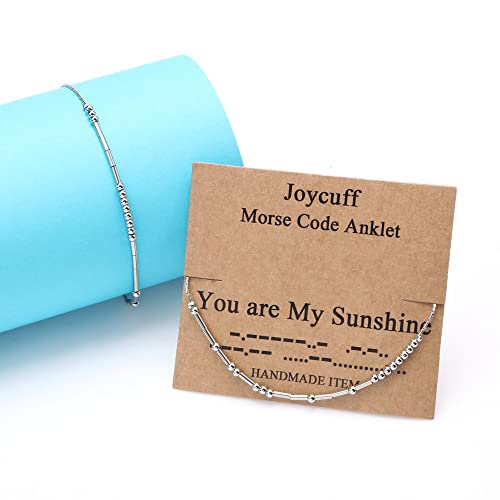 Joycuff Morse Code Ankle Bracelets For Women Girls,Funny Unique Valentine's Birthday Love Gifts For Wife Daughter Mom Lover Girlfriend Fiancee Friends Trendy Silver Anklet Jewelry You Are My Sunshine #TOP2