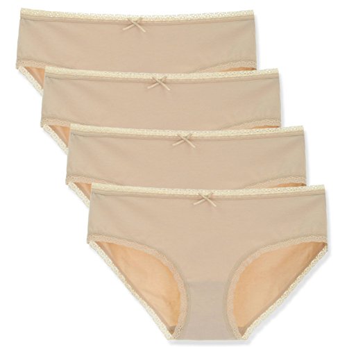 LIQQY Women's 4 Pack Breathable Combed Cotton Back Coverage Hipster Brief Panties Underwear (Medium, Nude)