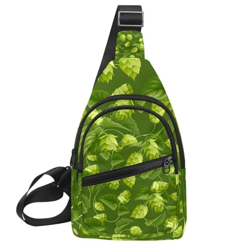VAPOKF Bolso bandolera, mochila bandolera para deportes y al aire libre, bolsas de pecho, senderismo, mochila casual para hombres y mujeres, lúpulo verde y hojas, multicolor, 11.8x7x1.5in/30x18x4cm
