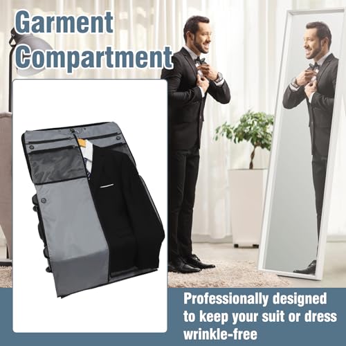 Travel Suitcase with Wheels, Soft Sided Luggage with Built in Garment Bag & Front Laptop Compartment, 22 Inch Rolling Suitcase for Business Travel (Black)2