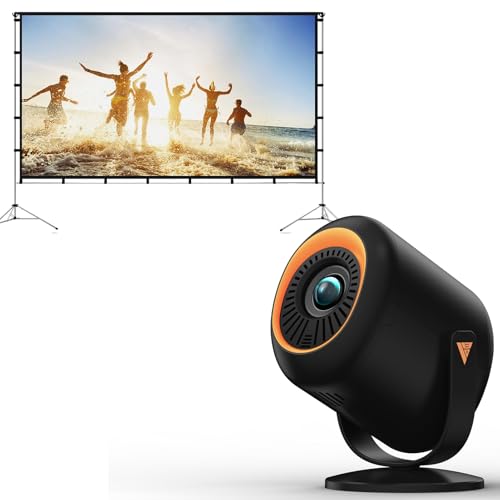 Image of Vamvo Mini Projector with WiFi and Bluetooth 4K Support Combo 100 inch Aluminum Projector Screen with Stand