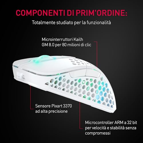 Xtrfy M4 Wireless, Mouse da Gioco Ultraleggero Senza Fili, Ottimizzato per Gaming Competitivo, Wireless 2,4 GHz, Illuminazione RGB, Mouse Ergonomico per Destrimani Adattabile Ricaricabile, Bianco - Immagine 2