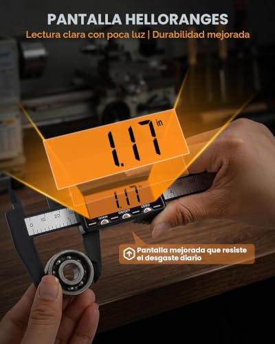 Miniatura 3 de Hardell Pie De Rey Digital Recargable 150 Mm, Calibre Digital Usb-C, Pantalla Lcd Naranja Sin Retroiluminación, Precisión 0,01 Mm, Conversión Mm Pulgada, Herramienta De Medición Para Bricolaje