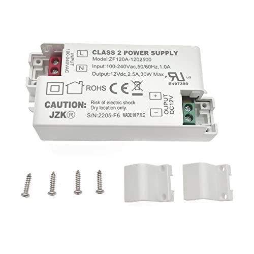 JZK LED Transformador Driver AC100-240V a DC 12V 2.5A 30w Conductor convertidor para Tira de iluminación LED, Bombillas, G4, MR11, MR16