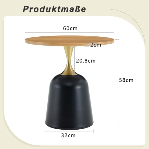 Mesa auxiliar redonda de 60 cm para salón dormitorio y oficina con tablero aspecto de madera 3