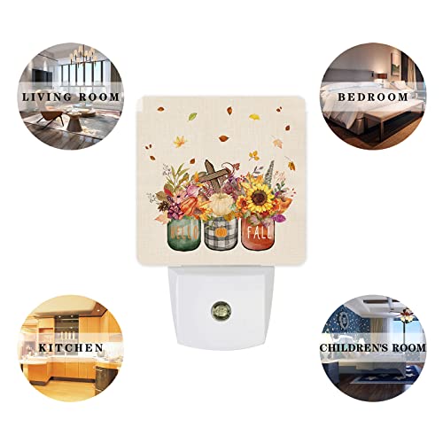 Image of Fall Vase Pumpkin Night Light Plug in LED Night Lamp Automatic Sensor Kids Night Lights,Thanksgiving Sunflower Floral Maple Leaves Autumn Night-Lights Plug into Wall for Bedroom Bath Kitchen Hallway