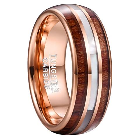 Vakki Tungsten Carbide Rings Inlaid with Mother of Pearl Shell and Koa Wood Size 11 Cover