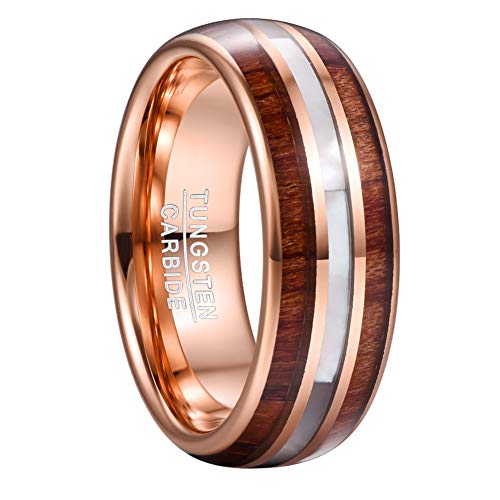 VAKKI Mother of Pearl Shell Tungsten Wedding Ring 8mm Hawaiian Koa Wood Engagement Band Size 10
