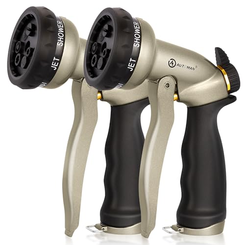 Image of AUTOMAN Garden Hose Nozzle-7 Patterns Sprayer-2 Pack, Metal High Pressure Spray Nozzle, Heavy Duty Labor-Saving Design Water Hose Nozzle for Garden Watering, Car Washing, Window Cleaning, Pets Bathing