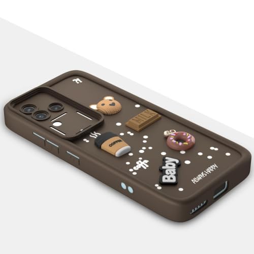 Image of Bintage Cute Fun Taddy Cartoon 3D Ball Bear Milk Donut Coffee Cup Silicon Case Full Body & Camera Protection Back Cover Compatible for Vivo V30 Pro 5G - Brown
