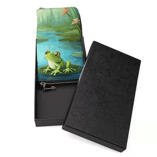 Frog in A Pond Ladies' Leather Wallet With Hand Strap Slim Vertical Purse Wallets Card Case Long Zip Around Long Wallet Credit Cards Holder Phone Clutch3