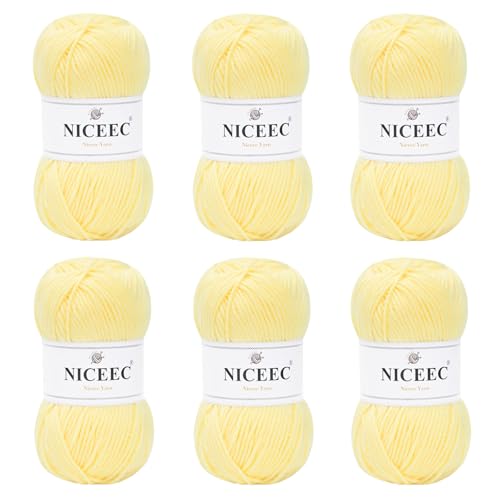 Image of NICEEC 300g Soft Assorted Colors Yarn - Sport Weight,100% Acrylic, 4 Ply, Bonbons Yarn for Crochet & Knit, DIY Project Starter Kit for Kids or Adults(Total 870yds) - Yellow