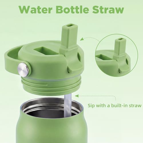 Image of 32 oz Insulated Water Bottle with Straw, Leakproof Stainless Steel Bottle with Handle, Non-Slip Silicone Sleeve, Internal Markings, Dishwasher Safe for Travel, Gym, Sports, Chartreuse