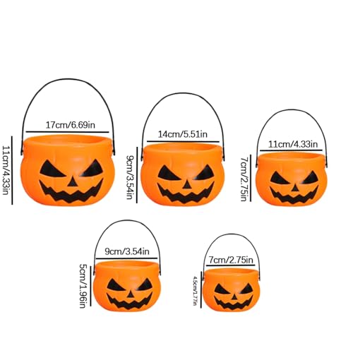 Plastic Pumpkin Bucket, 5 Pieces Firm Reusable Wide Opening Halloween Theme Candy Jars with Handle,Multiple Purposes Lightweight Large Caliber Pumpkin Bucket for Party Desktop Decoration Storage - image 2
