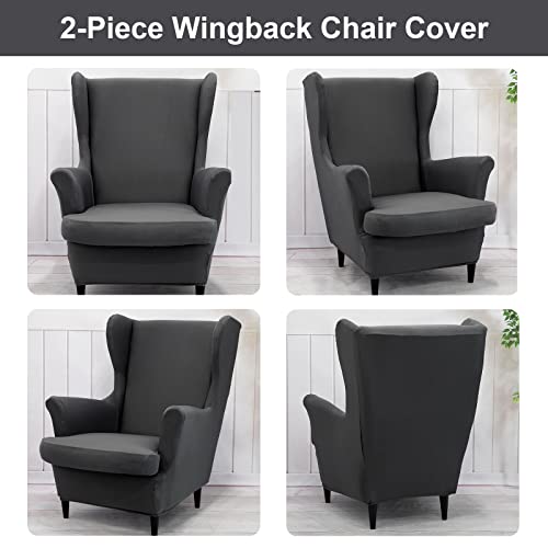 Qelus Wing Back Slipcover Chair Cover,Plush Chair Covers Armchair,Furniture Covers Protector for Living Room Bedroom Decoration (Dark Gray) - Image 3