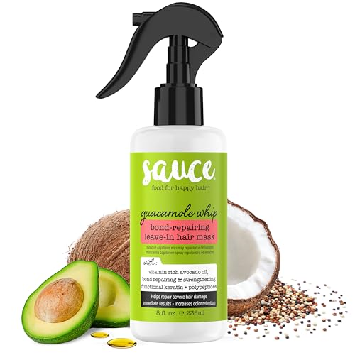 SAUCE BEAUTY Leave-In Hair Mask (8 Fl Oz) Guacamole Whip Bond-Repairing Hair Mask for Damaged Hair, Strengthening and Color Safe Formula with Avocado Oil and Keratin, All Hair Types