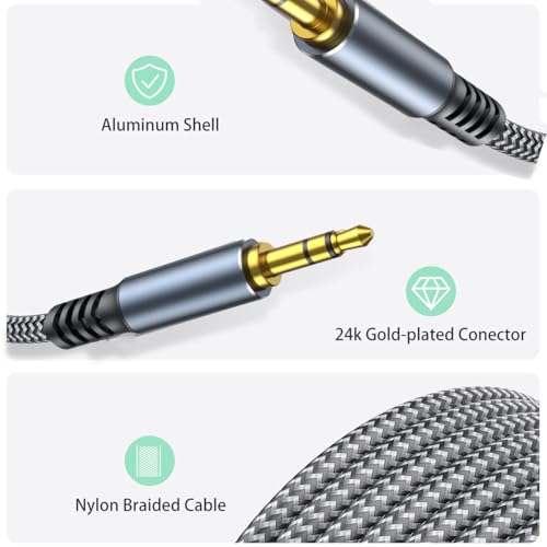 Image of Aux Cord 15ft, 3.5mm Audio Cable - Nylon Braided 3.5mm Male to Male AUX Cable Cord for Car, Headphones, Home Stereos, Speaker