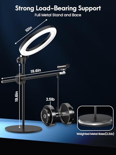 Image of Selfie Ring Light with Stand and Phone Holder,Overhead Phone Mount with 10.5 inch Ring Lights,Desk Circle Lingt with Tripod Adjustable Shooting Arm for Video Recording,YouTube,TikTok,Live Streaming