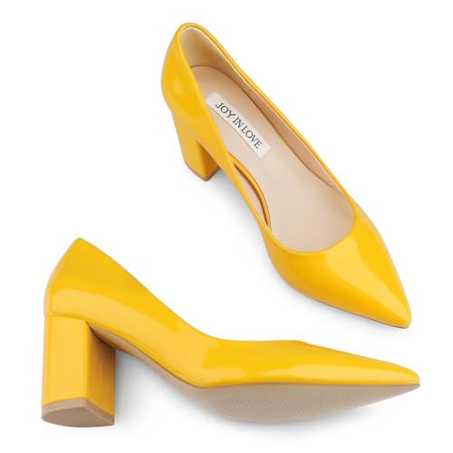 Image of JOY IN LOVE Women's Pointed Toe Chunky Block Heel Pumps | 2.5 inch Block Heels, Comfortable Dress Shoes, Ideal for Office Work, Formal Events, Party and Wedding