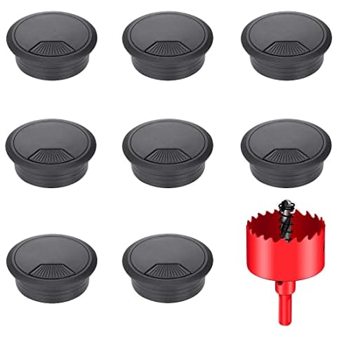 TuTuYa 8PCS Desk Grommet, Desk Grommet 2Inch(50mm) Desk Cable Grommet Desk Cable Hole Covers with Hole Saw, Ideal Solution for Office and Home Table Cable (Black, 2Inch_50mm) Cover