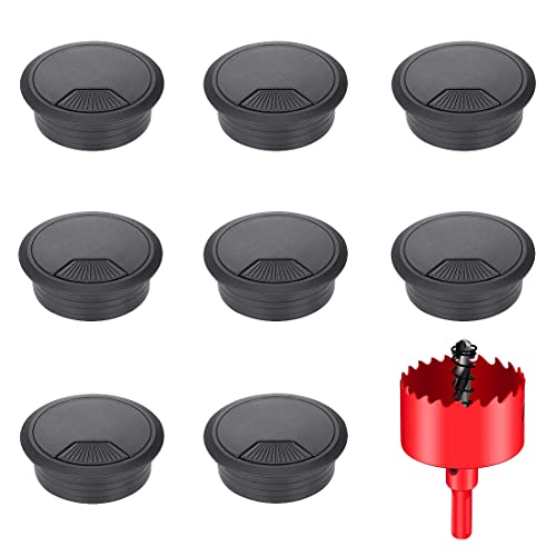 TuTuYa 8PCS Desk Grommet 2 Inch, Desk Hole Cover 2 Inch (50 mm) Black with Hole Saw, Cable Pass...
