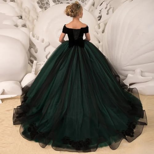GZCYL Dark Green Girls Pageant Dresses Velvet and Tulle Flower Girls Dress for Wedding Off Shoulder2