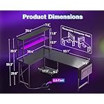AODK L Shaped Desk Gaming Desk with LED Light & Power Outlet, 53 Inch Reversible L Shaped Computer Table with Shelf & Storage Bag & Hook for Home Office, Black - Image 3