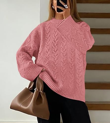 Okiwam Women's Oversized Sweaters Crewneck Cable Knit Pullover Casual Loose Fall Outfits Fashion Clothes 2025
