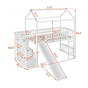 Biadnbz twin size loft bed with stair and slideplayhouse loftbed with two drawers for kidsteensbedroomwhite  urban country home decor