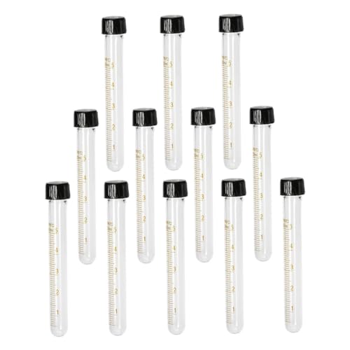 COSMEVIVI 12個 ガラス製透明丸底試験管 蓋付き遠心離バイアル 耐熱耐薬品性 実験室用サンプル保存容器