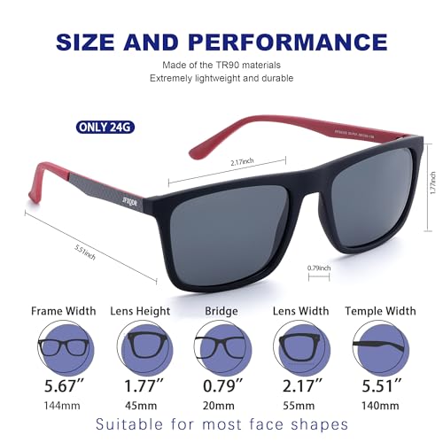 Image of Men's Polarized Sunglasses, Square Rubber Frame Carbon Fiber Temple Fishing Driving Sun Glasses UV Protection RFS8205