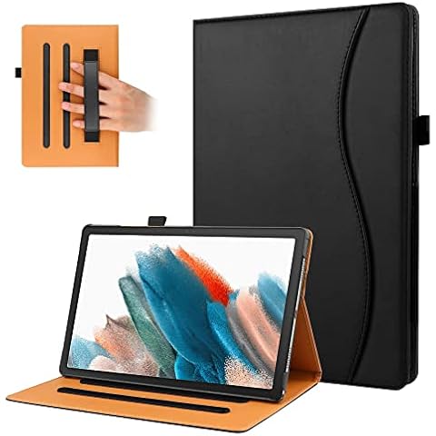 VOVIPO Samsung Galaxy Tab A8 10.5 Inch 2021/2022 SM-X205/X200 Case Cover, Multi-Viewing Angles Leather Stand Folio Protective Cover with Handstrap for Galaxy Tab A8 10.5 Inch 2021-Black Cover