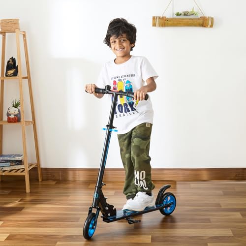 Image of Amazon Brand - Jam & Honey- Kick Scooter for Kids Ages 6-13 Years | Foldable with 3 Adjustable Height | 2 Wheels | BIS Certified | Max Weight Capacity 50kg (Blue)