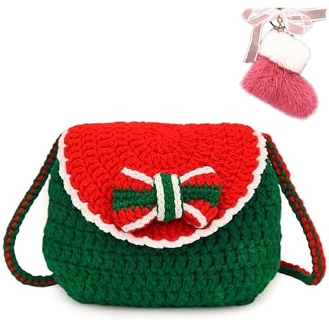 Zawasstu Christmas Crochet Crossbody Purse for Girls, Handmade Xmas Wallet Knitting Handbag Woven Small Shoulder Bag Cover