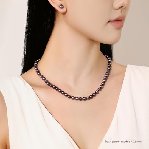 YAMI Tahitian Black Pearl Necklace, Natural Saltwater Cultured Near-Round Pearl Strand with 925 Sterling Silver Clasp, Adjustable Length 18+2IN, Luxury Jewelry Gift for Women, Mother, Wife4