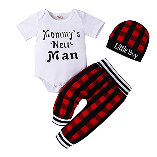 Image of Baby Boy Clothes Stuff Infant Summer 3 Piece Outfits Newborn Cute Letter Printed Romper Short Sleeve + Pants + Hat