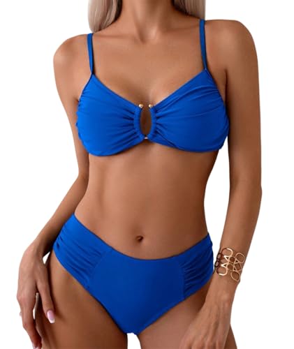 Costumi da Bagno Donna Push Up Imbottito Reggiseno Scollo a V Due Pezzi Bikini Set Sexy Vintage Swimwear Elegante set perizoma bikini costume da bagno push up con triangolo coppa spaghetti due pezzi