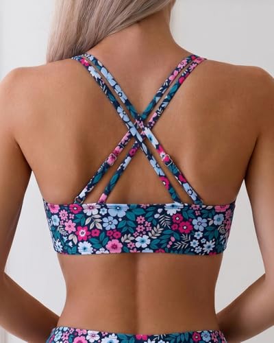 Image of Fanuerg Women's Sexy V Neck Bikini Sets Hollow Out Two Piece Swimsuits Cutout Mid Waist Bathing Suit