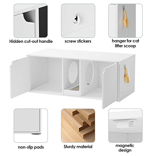 Lovinouse Hidden Cat Litter Box Enclosure Furniture, Cat Washroom With Double Room And Litter Catch, Wooden Cat House Side End Table Nightstand For Indoor (White) #TOP5