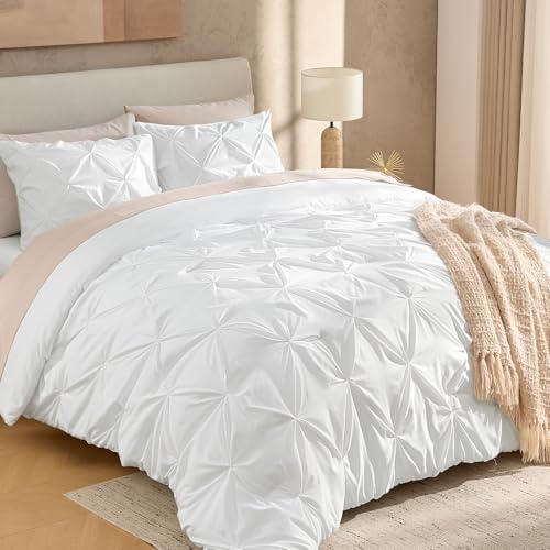 Image of Andency White Twin Comforter Set (66x90Inch), 2 Pieces Cute Soft Pinch Pleat Bedding Comforters & Sets for Kids Girls, All Season Lightweight Fluffy Down Alternative Bed Set