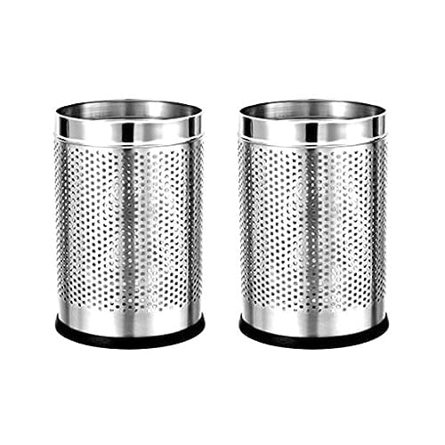 Image of PackPro Stainless Steel 10 Litre Open Perforated Dustbin Without Lid | Pack of 2 Steel Dustbin For Home, Bedroom, Rooms, Office, Indoor, Outdoor Kitchen, Washroom, Bathroom